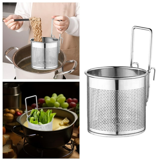 Hot Pot Mesh Net Stainless Steel Mesh Hanging Strainer For Kitchens Parties Picnics Small Deep Fryer Pot With Mini Fryer And Soup Pot With Tongs And Lid For 1 2 People