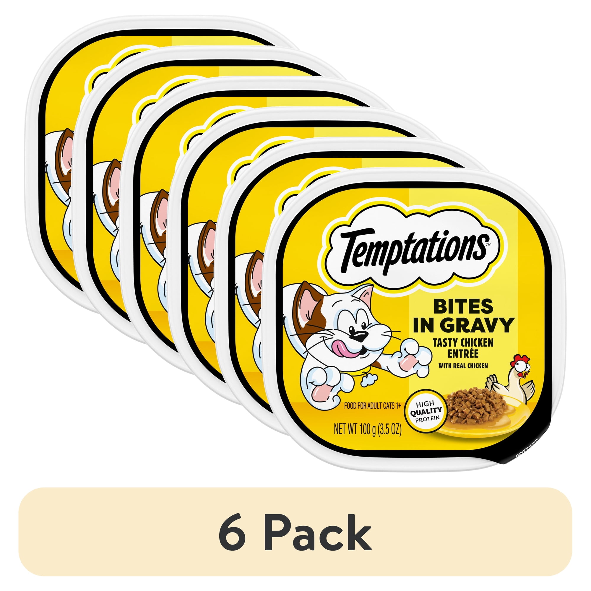 (6 pack) Temptations Tasty Chicken Flavor Bites In Gravy Wet Cat Food For Adult Cats 3.5 Oz Tray