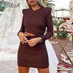 FSDA 2021 ahueca hacia fuera el vestido ajustado Mini mujeres marrón Otoño Invierno Sexy cuello redondo manga larga elegante vestidos de fiesta negro Club Tan Jianjun unisex