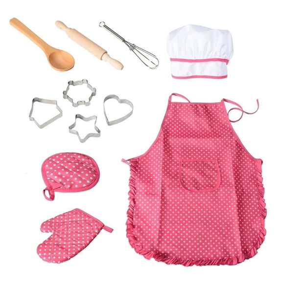 Kids Cooking Baking Set - 11Pcs Toddler Chef Costume with Apron Hat Mitt, Utensils & Cookie Cutters for Pretend Play & Baking