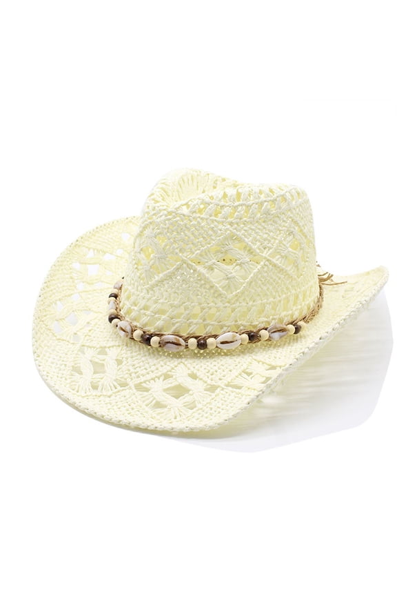 Women Men Summer Western Cowboy Hat Shapeable Straw Hat Hollowed Out Sun Hat Solar Roller Hat