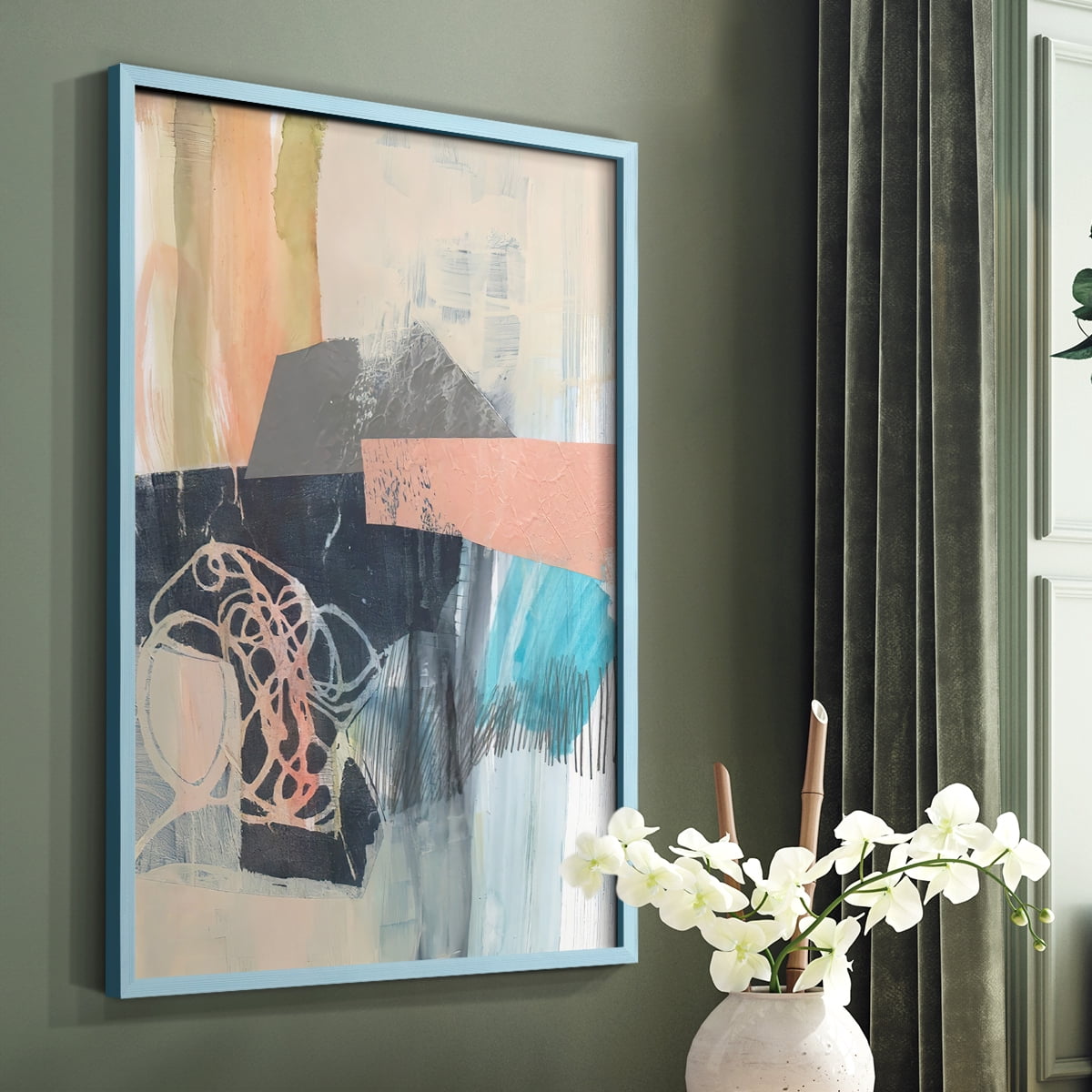 Reductive II in Blue Solid Wood 8 x 10 Framed Print