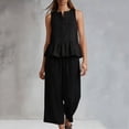 thumbnail image 4 of Women's Cotton Linen 2-Piece Outfit Sleeveless Ruffle Hem Tank Top Wide Leg Pants with Pockets Casual Summer Set Black XL(XL), 4 of 6