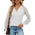 thumbnail image 2 of Anbech Women's Lace Splicing Blouse V Neck Shirt Splice Long Sleeve Loose Casual Solid Color Tops, 2 of 8
