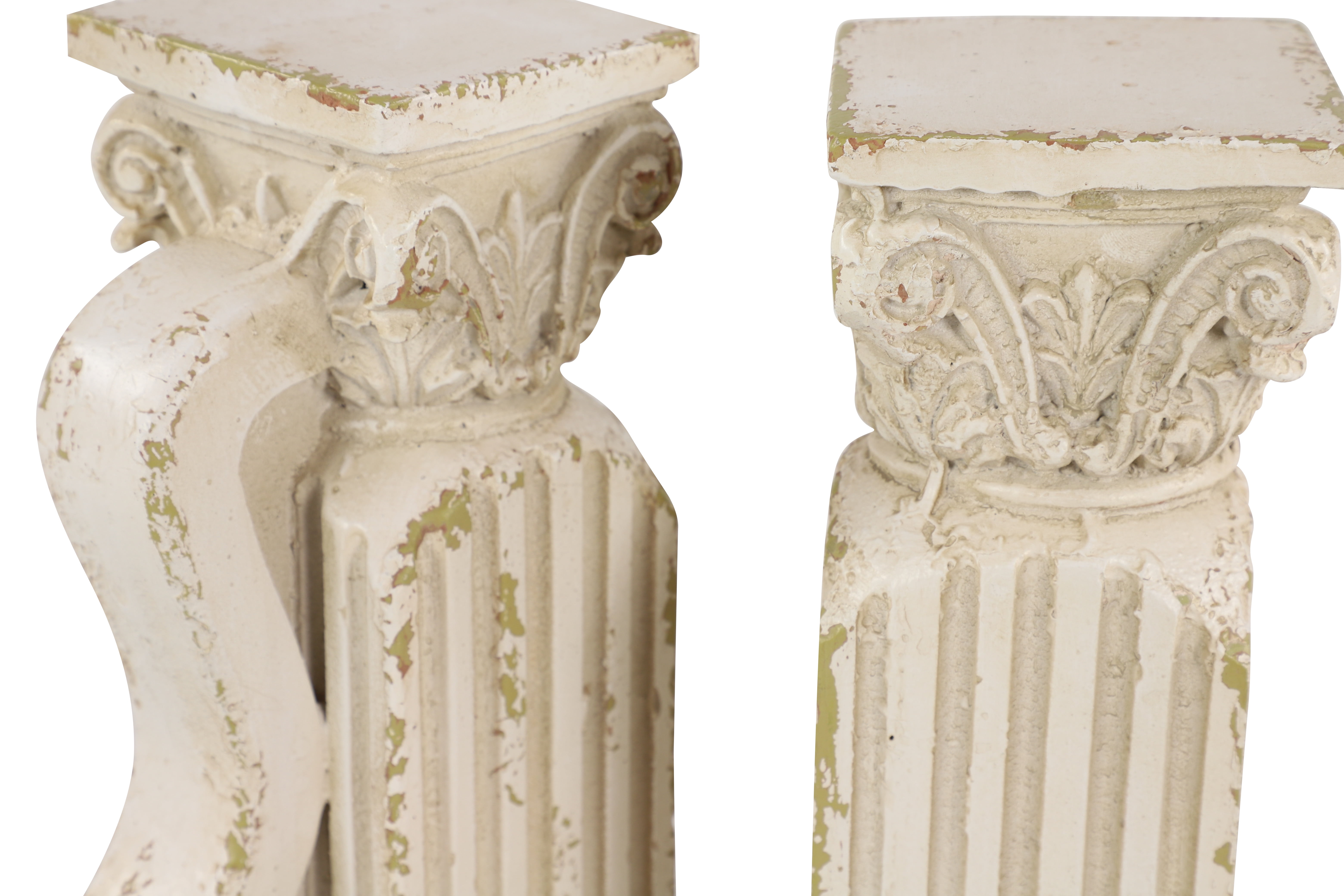 Decmode - 10” x 12” Large Distressed White Decorative Pillar Scroll Bookends