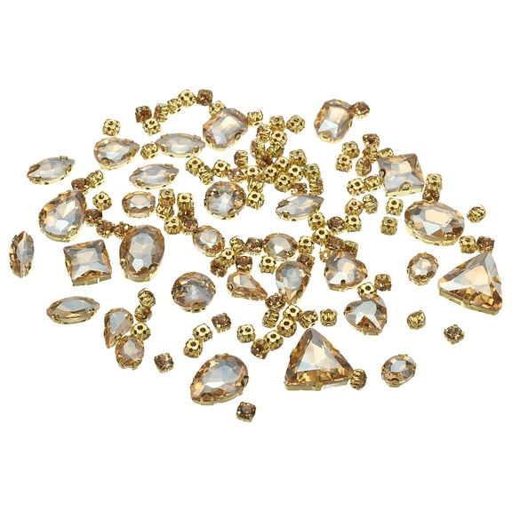 Uxcell Sew on Rhinestones Base Crystal Gems, Fit for Jewelry Clothes Costume Dress Garments Crafts - Mixed Shapes, Champagne 130 Pieces