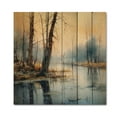 thumbnail image 3 of Designart "Illustration of a Summer Lake Landscape IV" Landscapes Print on Natural Pine Wood, 3 of 5