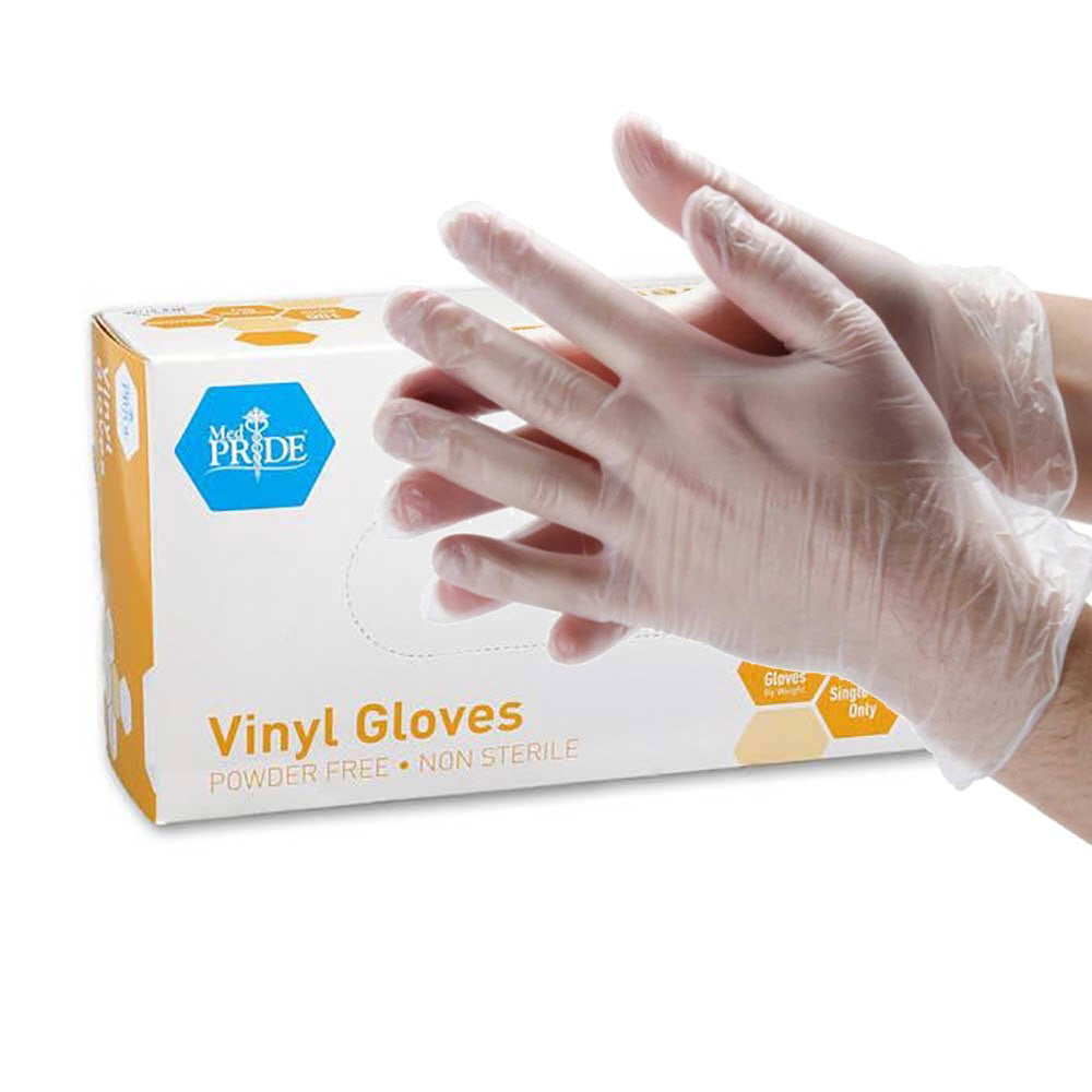 Med Pride Vinyl Gloves Med Pride 100 per box size Large Powder Free-Non sterile 