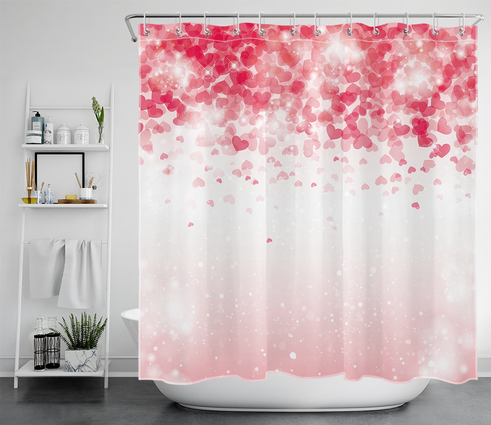 HVEST Happy Valentine's Day Shower Curtain Romantic Heart Shaped Shower