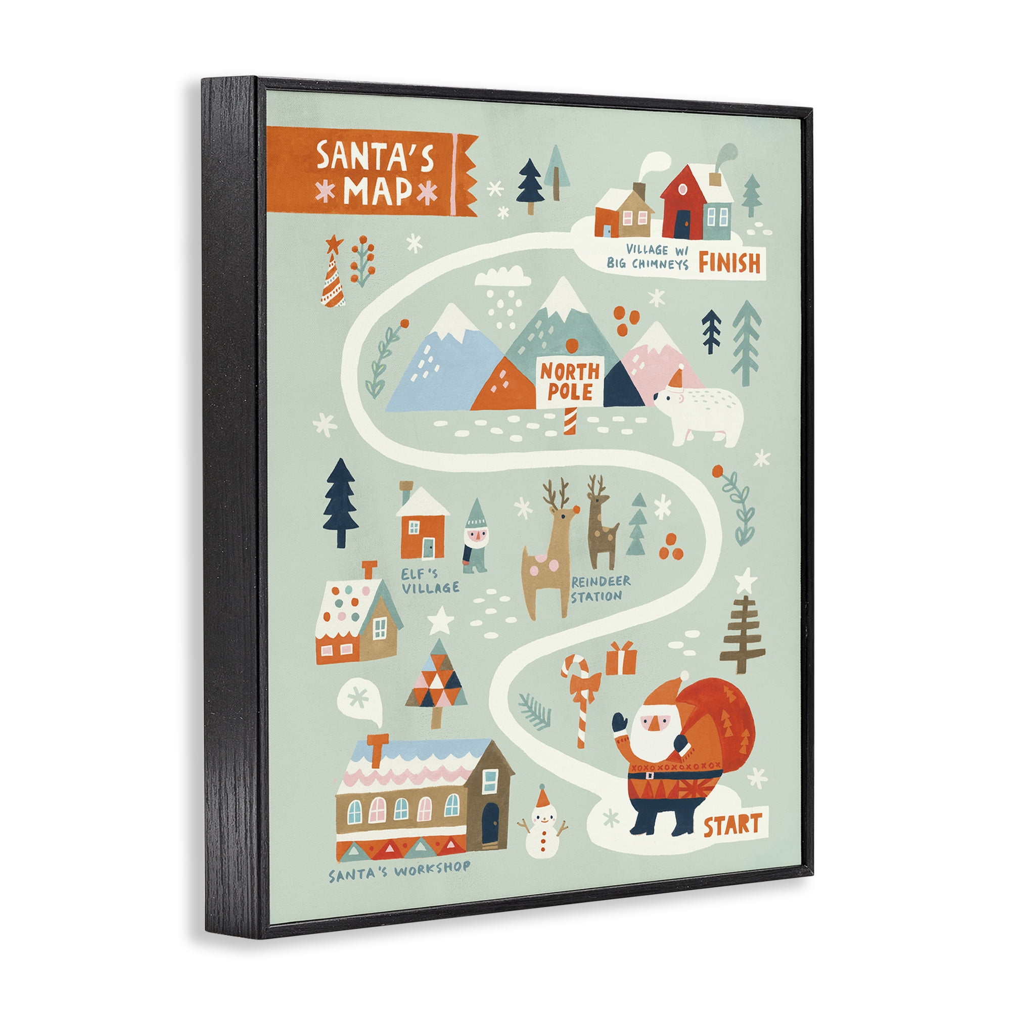 Stupell Industries Jolly Map Of North Pole Holiday Painting Black Framed Art Prints Wall Art, 11 x 14