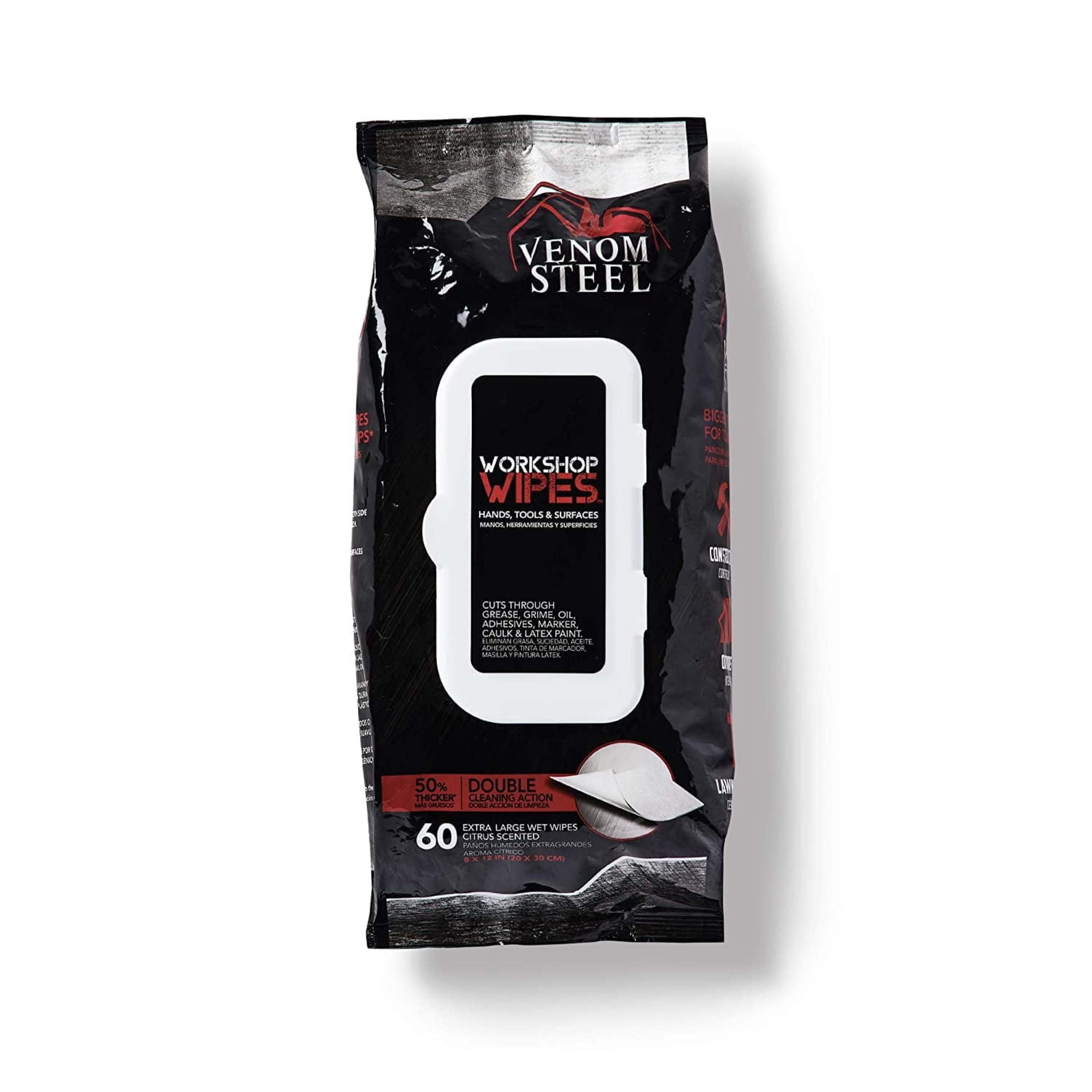 (2 pack) Venom Steel Workshop Wipes with Scrubbing Beads, For Grease, Light Citrus Scent, 8 in x 12 in, 60 in Wipes