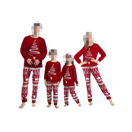 

EYIIYE Family Matching Christmas Pajamas Set Long Sleeve Xmas Tree Print Stripe Pants Holiday Xmas Sleepwear Pjs