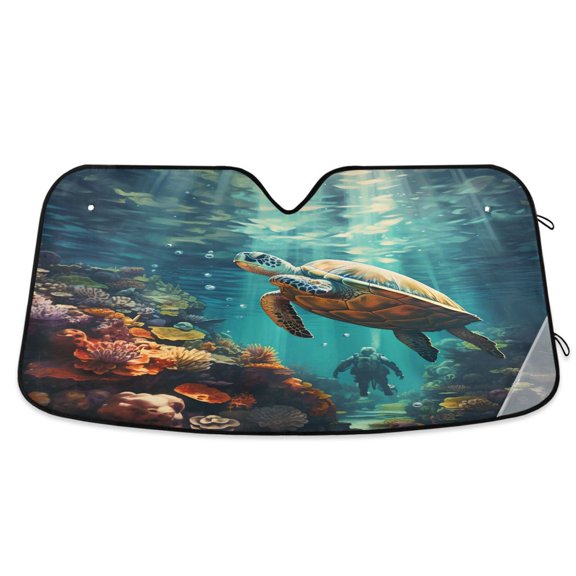 ALAZA Turtle in Ocean Windshield Sun Shade Car Foldable Sun Visor Block UV Rays Protector 55"x27.6"