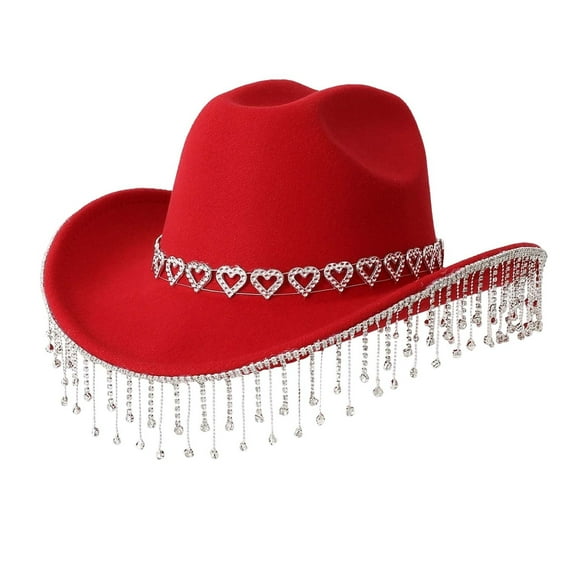 Western Cowboy Hat Featuring Heart Applique and Fringe Detail for Country Music Dance Parties and Festival Celebrations