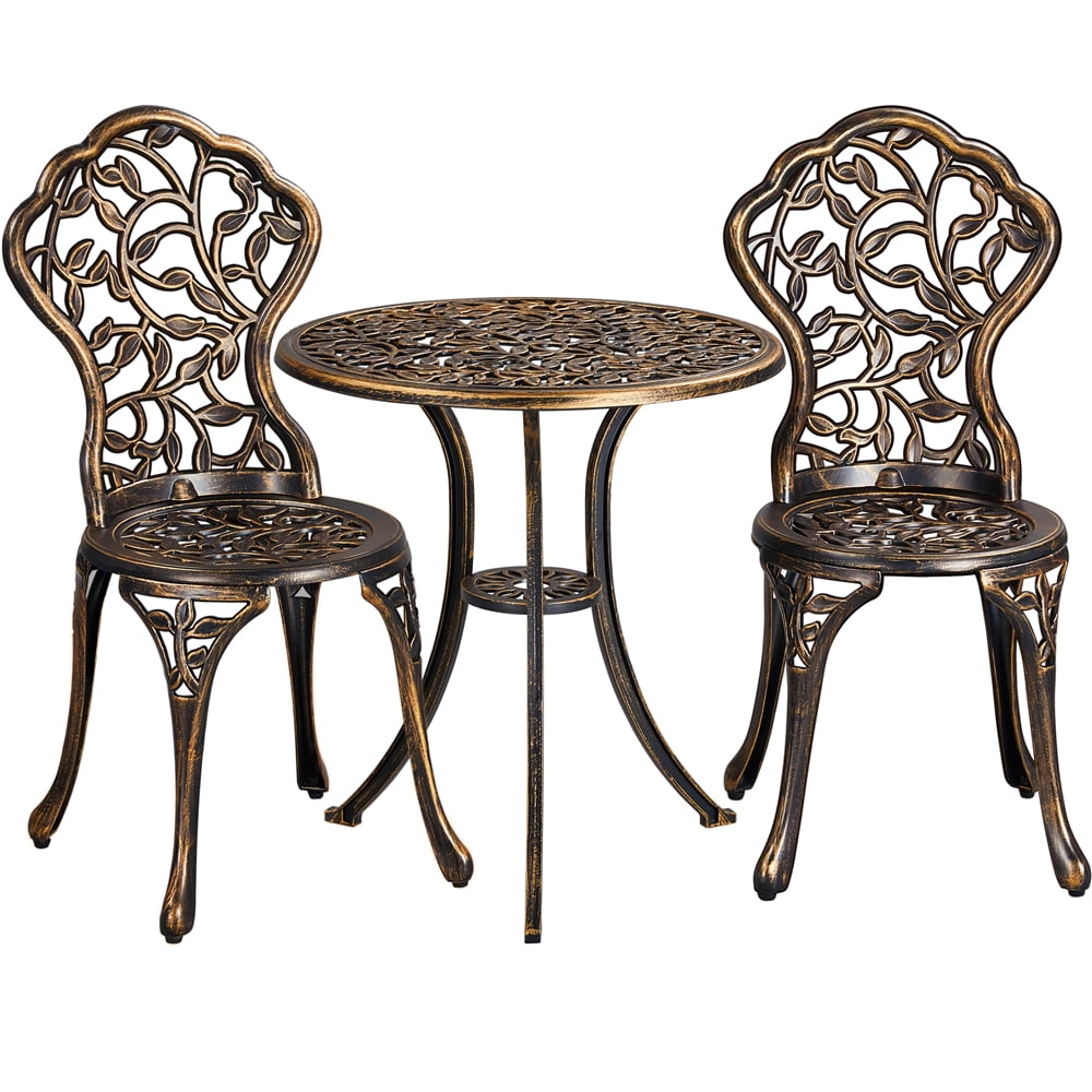 Topeakmart 3-Piece Cast Aluminum Patio Bistro Table Set Outdoor Furniture, Bronze