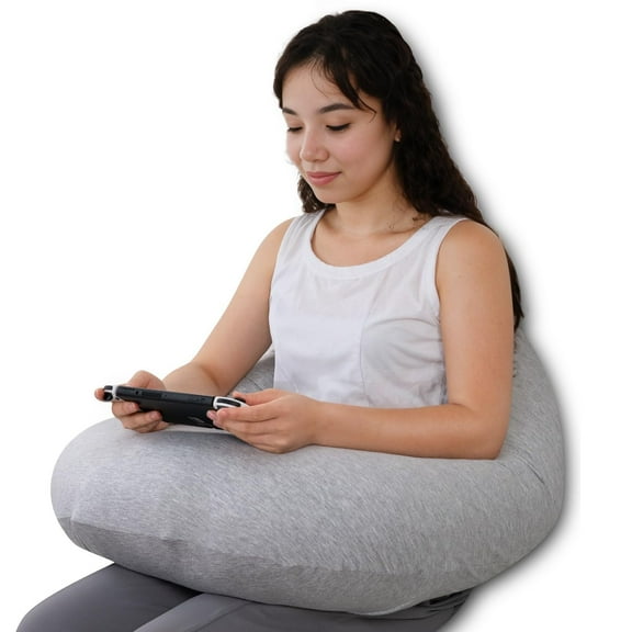 Lap Desk Pillow for Reading in Bed, Gaming Arm Support Cushion, U-Shaped Design for Crocheting Nursing or Backrest, Cooling Grey