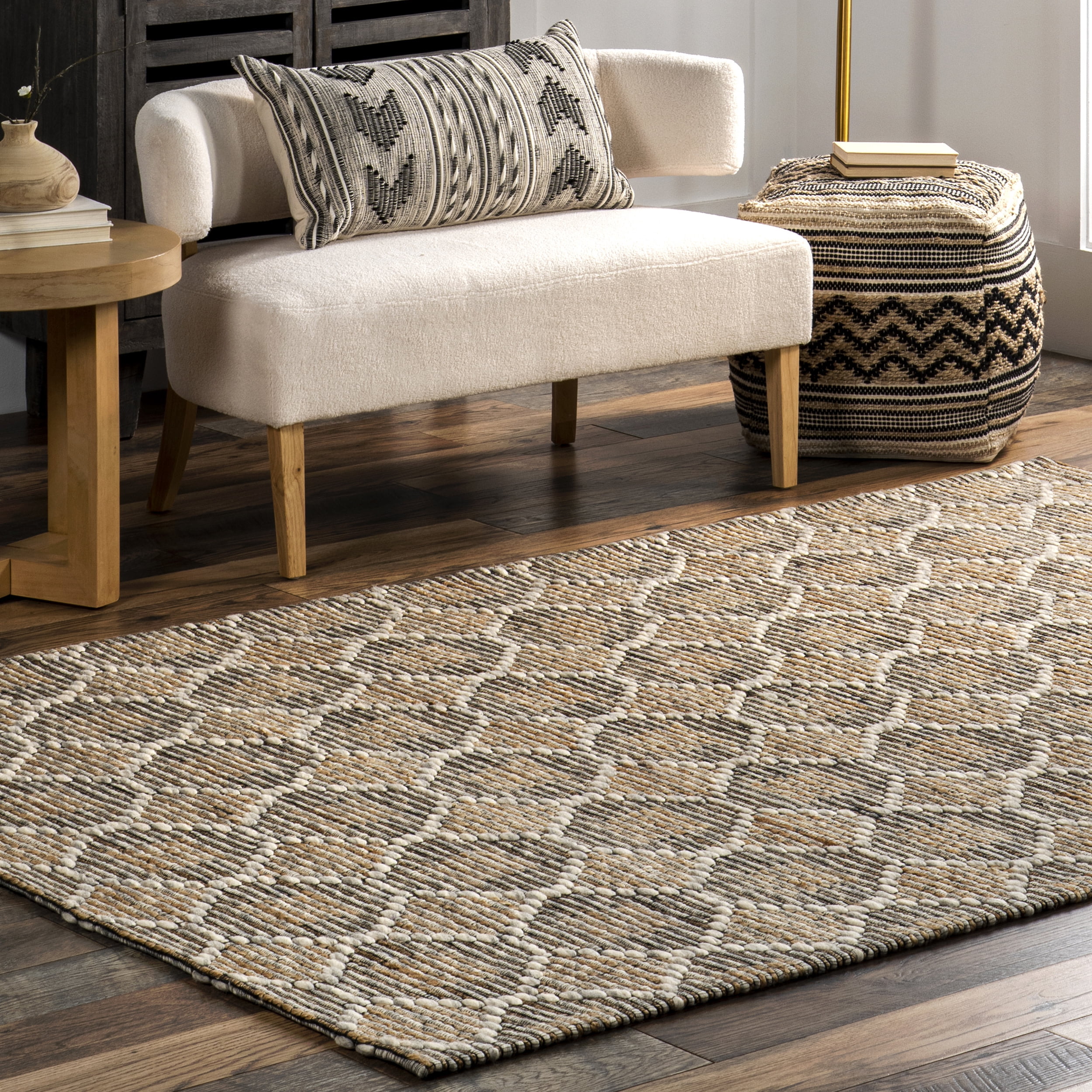 nuLOOM Leanne Geometric Jute and Wool Area Rug, 6' x 9', Natural