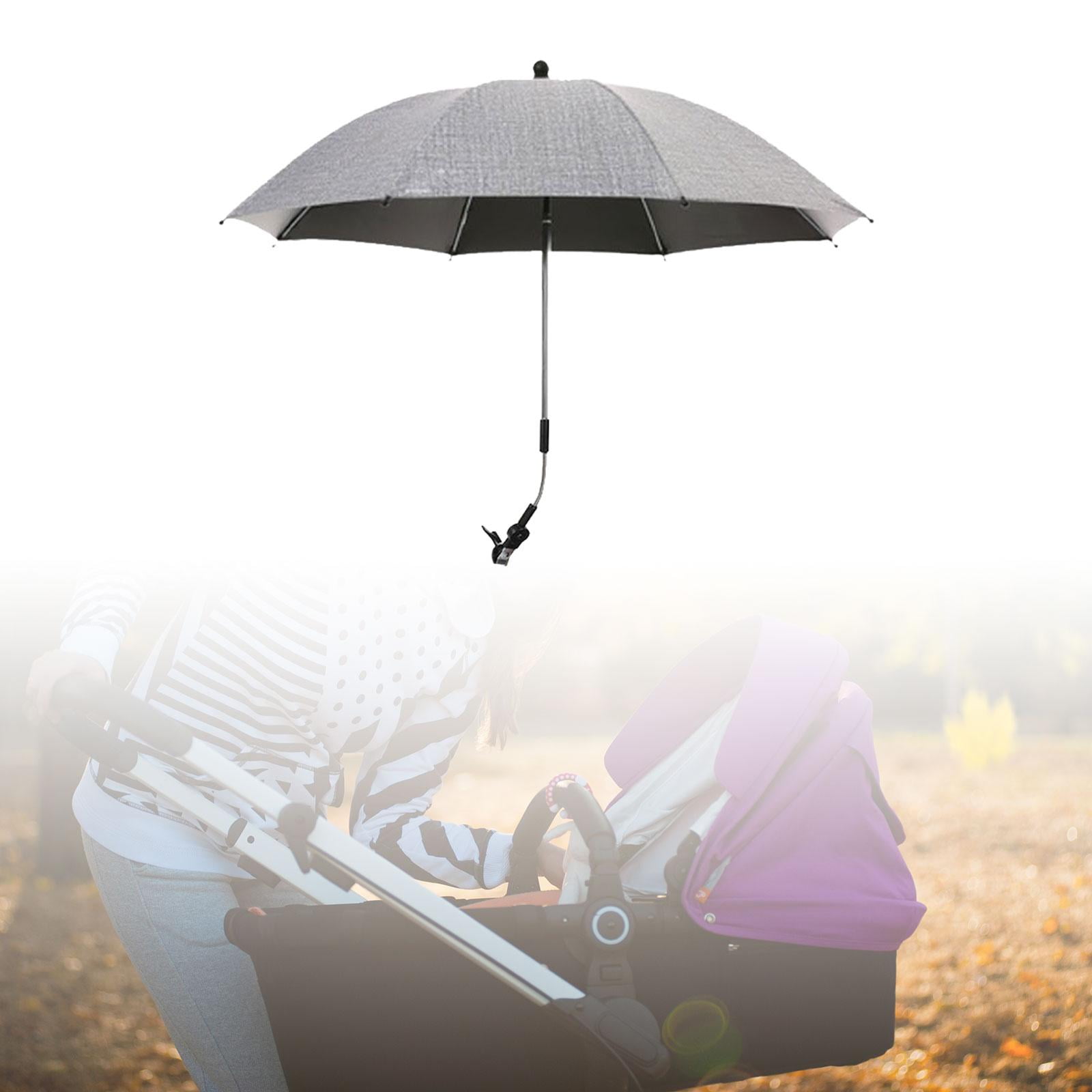 Baby Pram Umbrella with Clamp Baby Parasol Universal Summer 360 Degree Adjustable Sun Protection Baby Parasol for Outdoor Trolley gray