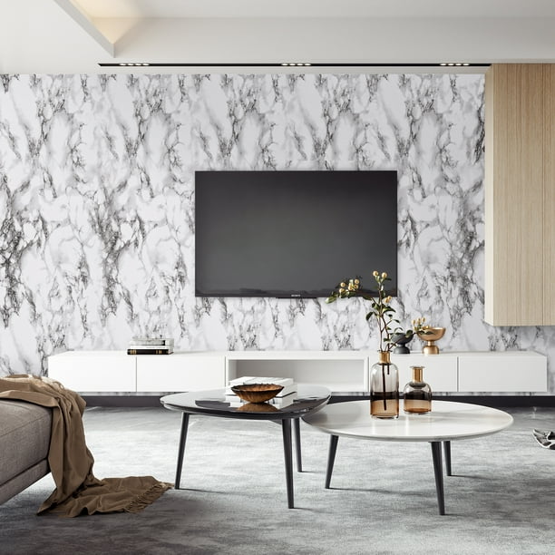 Ikfashoni Marble Wallpaper, Black White Contact Paper, 15.7" x 118" Peel and Stick Wallpaper for Countertop Cabinets Kitchen