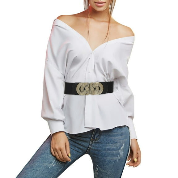 ZHENHONG Buckle Belt for Women Fashion Vintage Wide Waist Belt Elastic Stretch Belts with Interlock Buckle Women's Accessories Belt Black