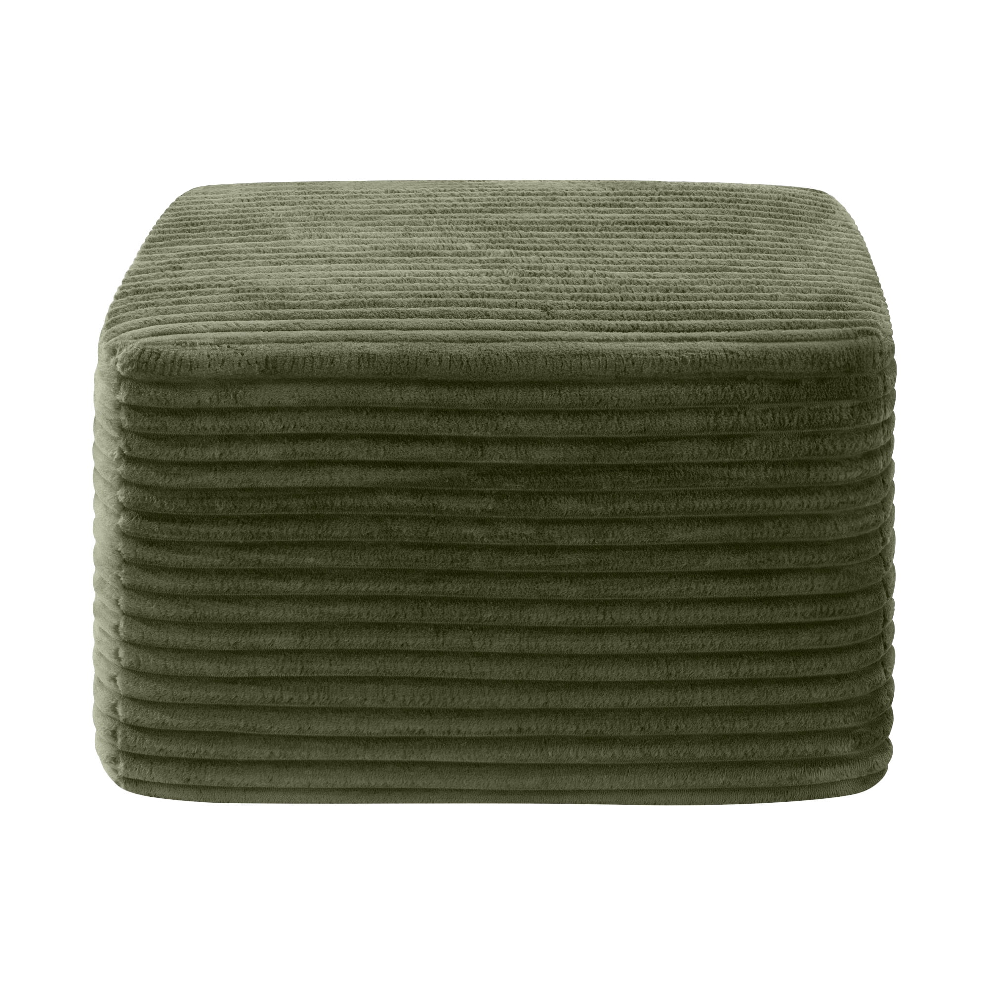 Ribbed Corduroy Square Ottoman, Compression Shipped Multifunctional Footrest, Stain-Resistant Pet-Friendly Accent Stool for Living Room Bedroom Apartment