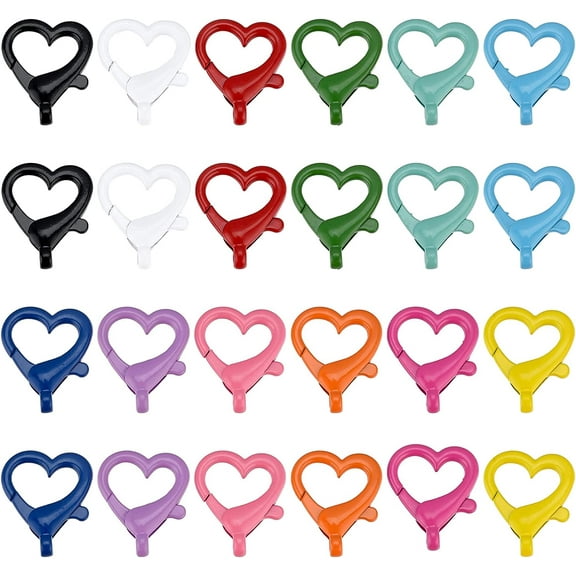 24pcs Heart Shape Lobster Claw Clasps 12 Colors Swivel Snap Clip Colorful Heart Trigger Spring Buckle with Swivel Clasps D Ring Keychain