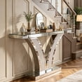 thumbnail image 2 of Fnova Mirrored Glam Console Table, Modern Silver Entryway Sofa Table with Crystal Diamond Inlay Frame for Living Room Hallway Foyer, 2 of 13