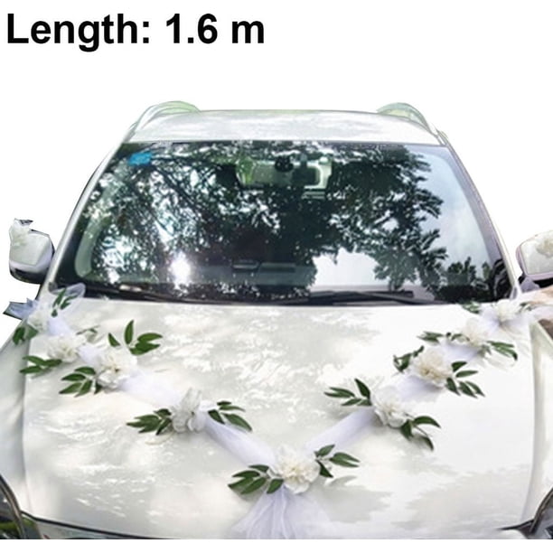 Adornos elegantes para el coche de bodas, flores artificiales para la decoración del coche de bodas, resistentes a la decoloración con lazos de cinta, fácil instalación mediante ventosas impermeables