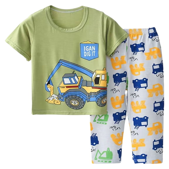 Xudanell Toddler Boys Pajamas Kids Dinosaur Summer PJS Monster Truck Boy Tractor Jammies Hockey Short Sets 2-7 Years (Light Green, 9-10 Years)