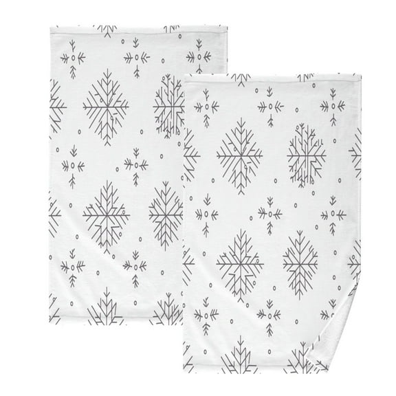 Snowflake Pattern Design Set of 2 Pure Cotton Towels, 16'' x 28'', Highly Absorbent and Soft