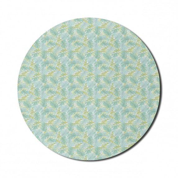 Tropical Mouse Pad for Computers, Monstera Coconut Palm Leaves in Soft Tones Paradise Forest Jungle Botany, Round Non-Slip Thick Rubber Modern Mousepad, 8" Round, Pale Blue and Khaki, by Ambesonne