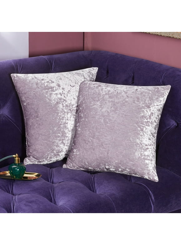 Deconovo Decorative Crushed Velvet Cushion Covers Square Throw Pillow Covers for Bedding 20 x 20 inch Lavender Purple Pack of 2