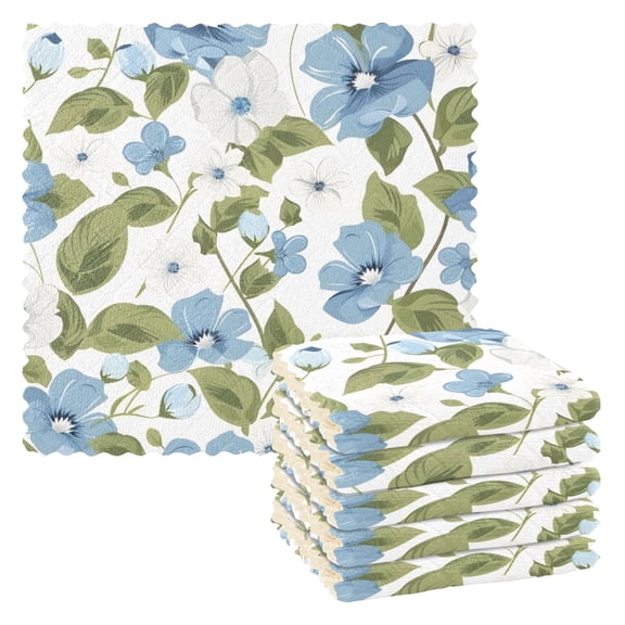 Blue White Florals Leaves Dish Cloths Dish Towels Cleaning Cloths Quick Drying Reusable 11" x 11" Set of 6