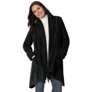 Woman Within Women's Plus Size Fringed Shawl Collar Fleece Jacket Color: Black Size: MEDIUM