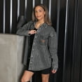 thumbnail image 5 of Women's Gameday Couture Black Texas Longhorns Oversized Style's the Limit Micro-Rhinestone Stripe Washed Denim Button Up, 5 of 6