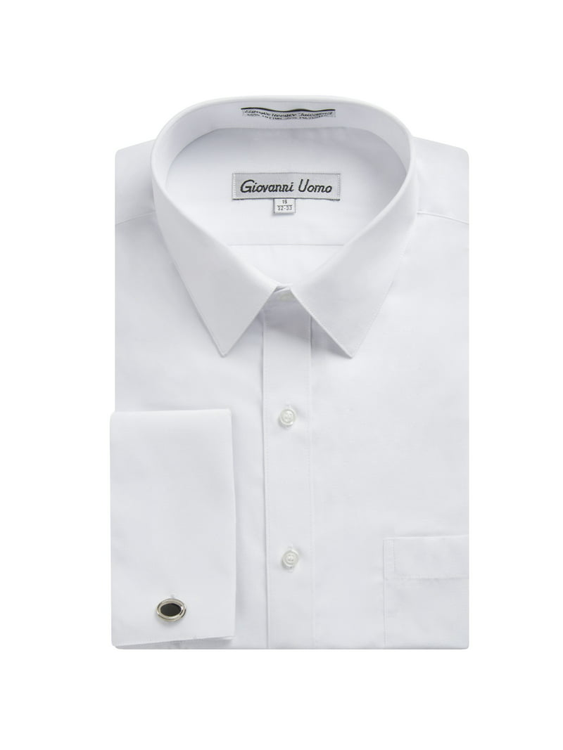 hope Feast Identify Gentlemens Collection Men's French Cuff Solid Dress Shirt White - 19 6-7 -  Walmart.com