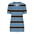 thumbnail image 4 of Plus Size Tops for Women Striped Casual V Neck Short Sleeve Color Block T-Shirts Loose Comfortable Tee Navy L, 4 of 5
