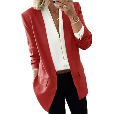 Women's Business Casual Pocket Work Office Blazer Back Slit Jacket Suit ...