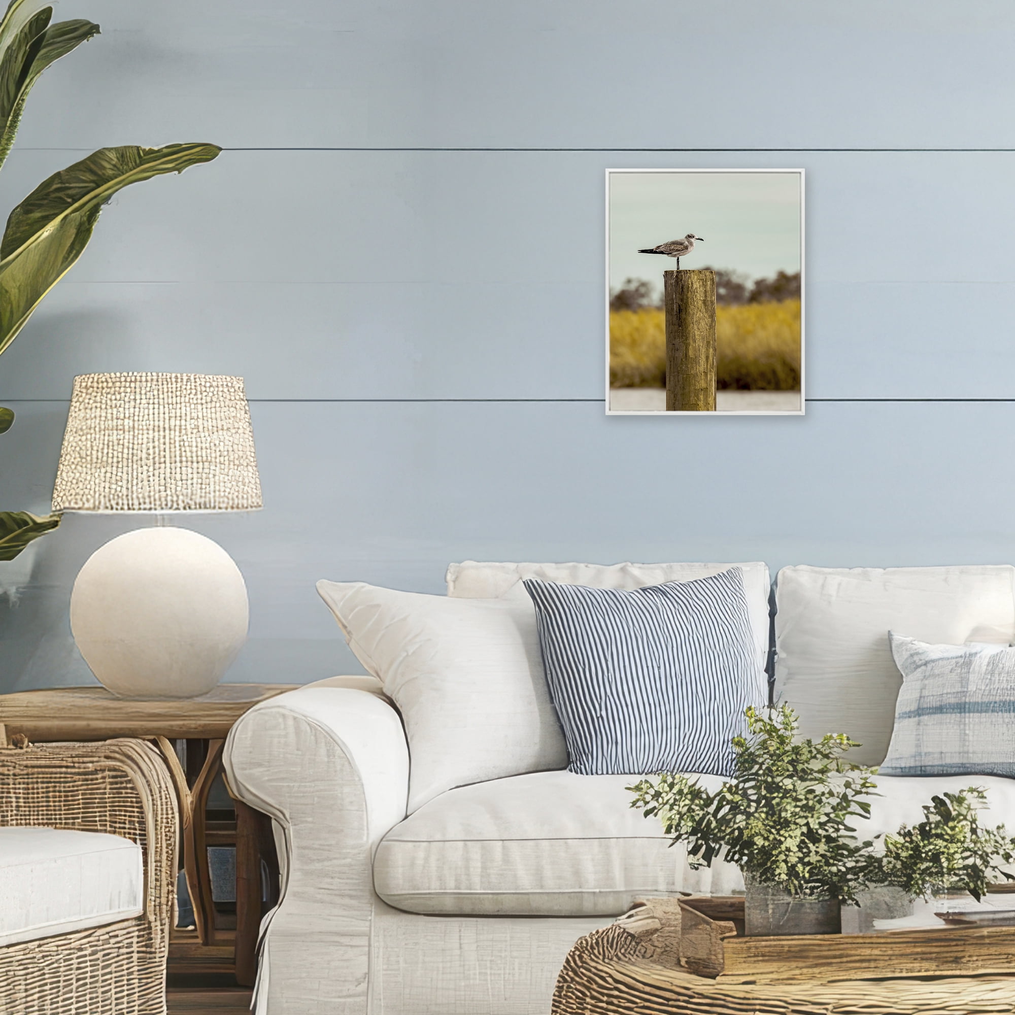 Stupell Industries Gull On Piling White Framed Giclee Art, design by Christy Berry