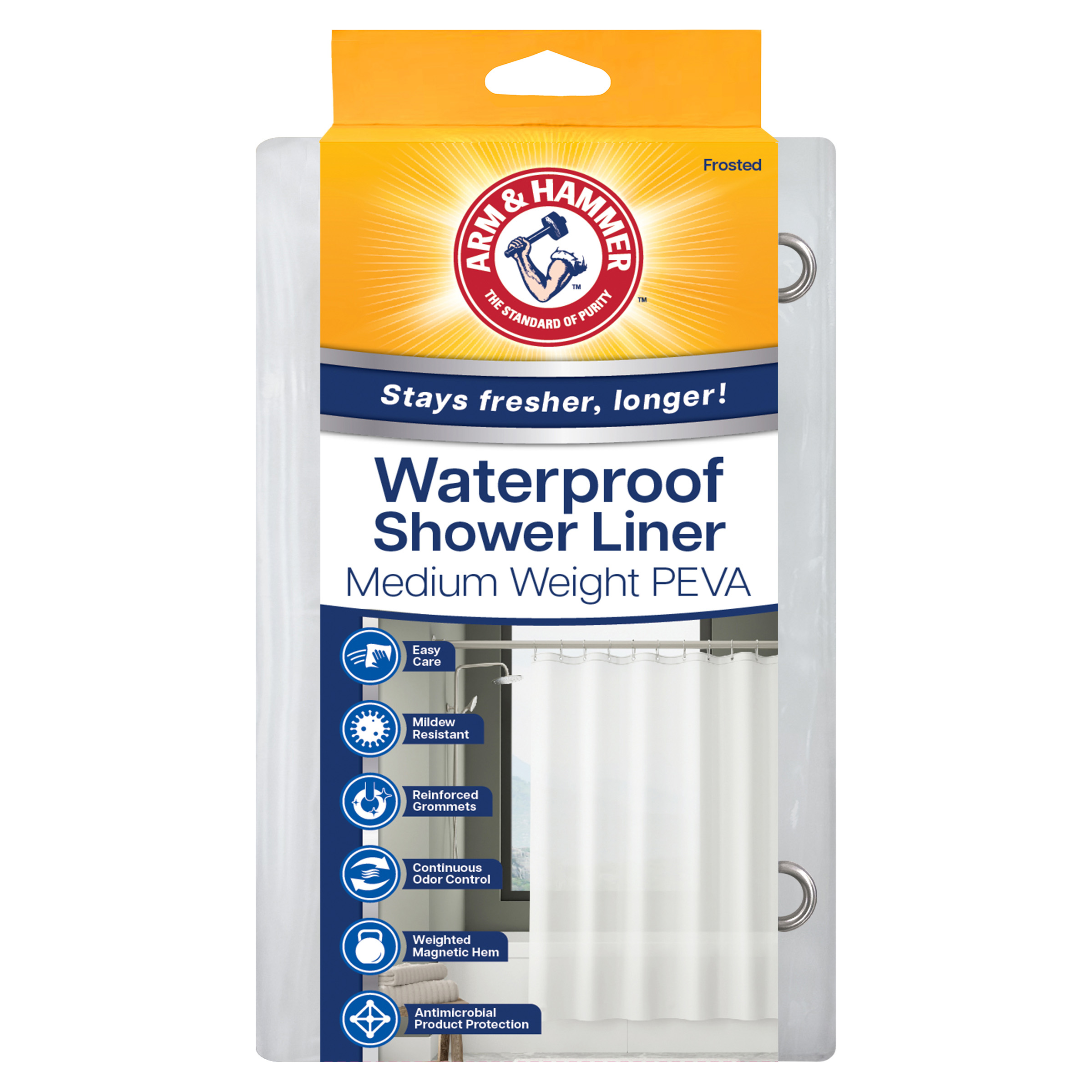 Arm & Hammer™ Waterproof PEVA Shower Liner, Medium Weight, 70x72, Frosted