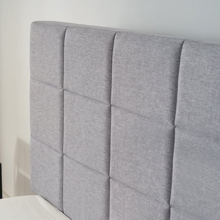 MAINSTAYS GRAY UPHOLSTERED SQUARE TUFTED PLATFORM BED, NO BOX SPRING NEEDED, QUEEN