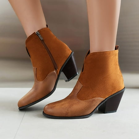 

Akiihool Women s Ankle Boots Wide Womens Pointed Toe Stacked Mid Heel Lace up Low Heel Booties Ankle Boots (Yellow 7)