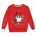 thumbnail image 4 of Aocisk Chandail à Col Rond à Manches Longues Imprimé Mignon d'Halloween pour Filles, Haut de Survêtement pour Enfants, Tenue Décontractée, Rouge, 7-8 Ans, 4 of 4