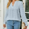 thumbnail image 4 of Fall Shirts for Women Long Puff Sleeve V Neck Solid Color Tops Swiss Dots Lightweight Thin Tunic Blouses T Shirts, 4 of 7