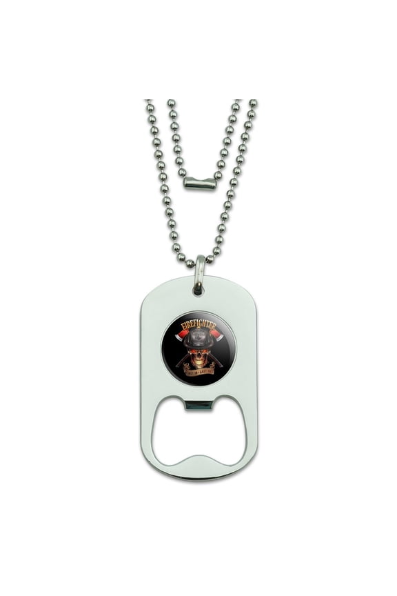 Firefighter Skull First In Last Out Fireman Military Dog Tag Bottle Opener Pendant