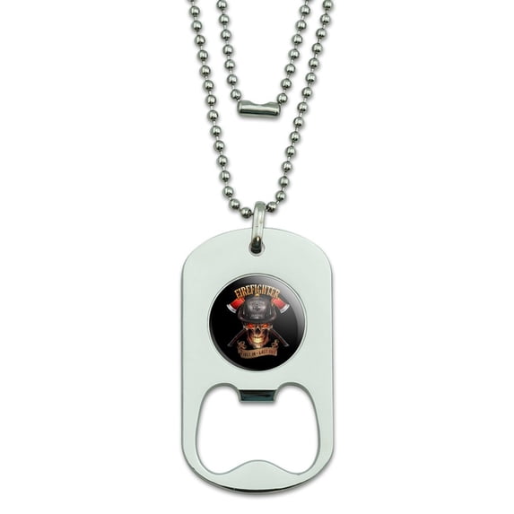 Firefighter Skull First In Last Out Fireman Military Dog Tag Bottle Opener Pendant