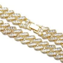 FEEL STYLE Male Large Square Zircon Gold Plated Cuban Chain Bracelet for Men Women 7"