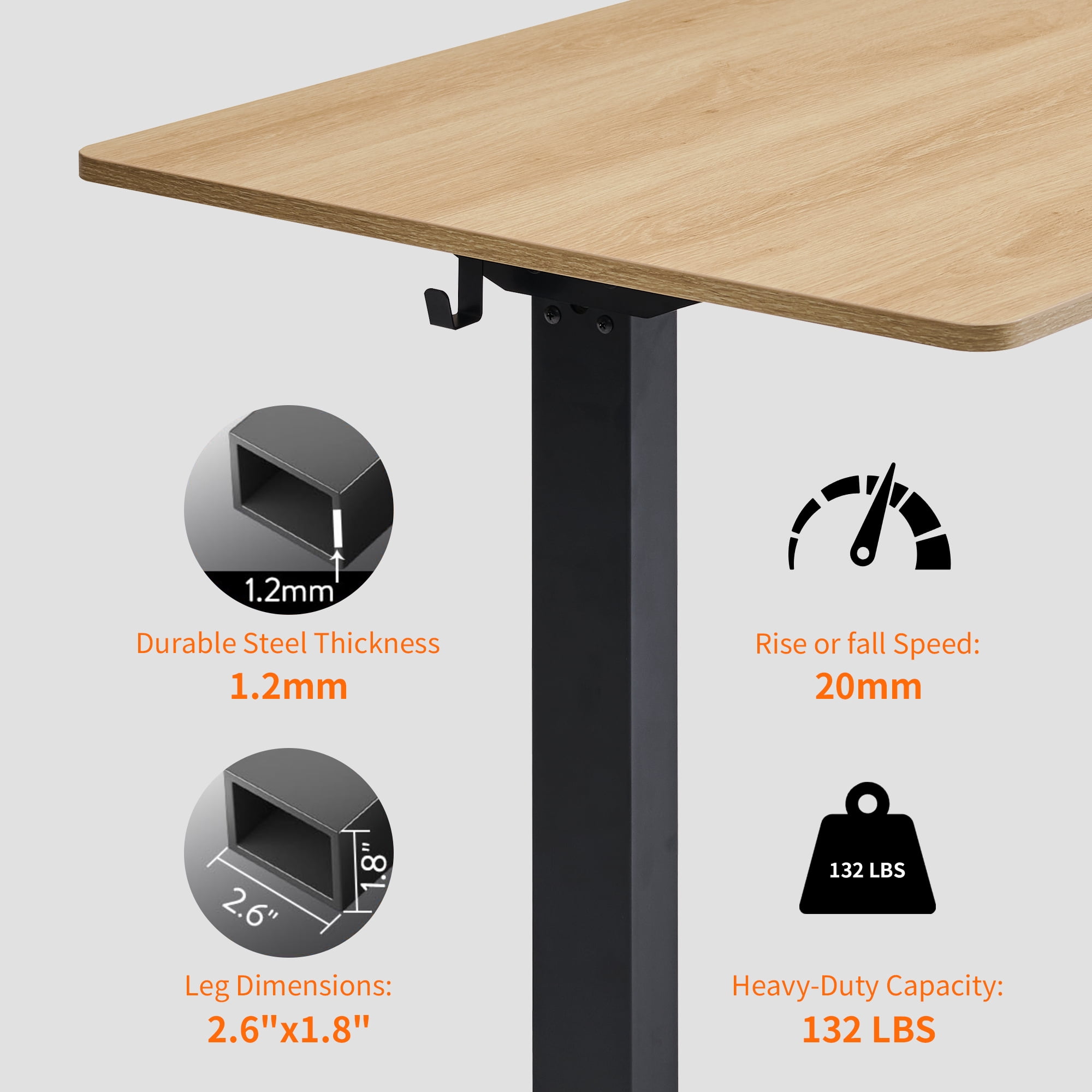 Tricora Electric Standing Desk, 48x 24 Inches Height Adjustable Desk, Sit and Stand Up, Ergonomic Rising Computer Table with Memory Preset, Nature Wood