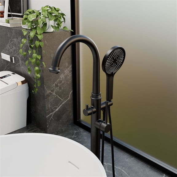 Single-Handle Freestanding Floor Tub Filler, Standing High Flow Shower Faucets With Handheld Shower