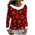 thumbnail image 4 of Lovzfmll Haut à Col Rond Fuzzy à Imprimé de Noël Douillet pour Femmes, Automne/hiver à Manches Longues Rouge, G, 4 of 7